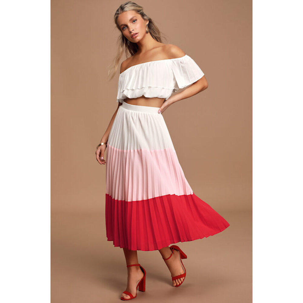 Lulus Perfectly Punctual White Colorblock Pleated Two-Piece Dress (S) | NWT